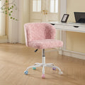 Furniture Office Chair, Artificial Rabbit Hair Makeup Vanity Chair Chair, 360 Comfy Swivel Armchair with Wheels, Modern Height Adjustable Cute Vanity Chair for Living Room Small Spaces Pink
