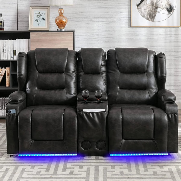 IPKIG Electric Home Theater Seating - Power Recline Chair Loveseat RV Sofa with Console, 67" Double Recliner 2 - Seater RV Couch with Storage/USB Charging/Lighting/Cup Holders for Living Room