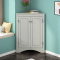 Home Floor Corner Cabinet with Adjustable Shelves and Two Doors, Triangle Bathroom Storage Cabinet, Modern Style Freestanding Floor Cabinet for Kitchen, Living Room and Hall, Oak