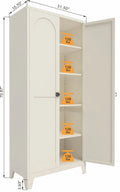 Metal Storage Cabinet with Doors and Adjustable Shelves, 71'' 2 Shapely Doors Cabinet, 5 - Tier Tall Steel Locker for Bedroom, Living Room, Office, Home, White