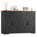 Hiphuta 47"farmhouse Sideboard Storage Cabinets with 4 Doors & 2 Drawers, Coffee Bar with Brown Top for Living Room, White