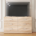 Winkalon 6 Drawer Oak Double Dresser, Wood Storage Cabinet with Easy Pull Out Handles for Living Room, Chest of Drawers for Bedroom