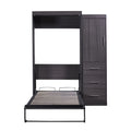 Euroco Wood Full Size Murphy Wall Bed with Wardrobe and Drawers for Living Room, Moveable Wardrobe and Drawers, Space - Saving & Easy Open and Close for Kids Teens Adults, Gray