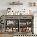 Hiphuta 47"farmhouse Sideboard Storage Cabinets with 4 Doors & 2 Drawers, Coffee Bar with Brown Top for Living Room, White