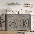 Hiphuta 47"farmhouse Sideboard Storage Cabinets with 4 Doors & 2 Drawers, Coffee Bar with Brown Top for Living Room, White