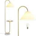 Modern Elegant with Tray Floor Lamp for Office Cafe Den Living Room Bedroom, Foot Switch and Brass/Gold Finish, Light Yellow Pleated Cloth Lampshade