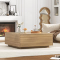 Blotout Square Coffee Table with 2 Large Drawers, 43" Mid Century Modern Coffee Table with Storage, Wood Cocktail Table Center Table with Storage for Living Room, Wood Grain