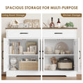 Hiphuta 47"farmhouse Sideboard Storage Cabinets with 4 Doors & 2 Drawers, Coffee Bar with Brown Top for Living Room, White