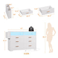 White Dresser for Bedroom, 6 Drawers Dresserwith LED Lights and Charging Station, 47" Wide Bedroom Dresser Chest of Drawers Storage Organizer TV Stand for up to 55" TV for Living Room
