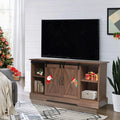 Mayincolor Farmhouse TV Stand for 65+ Inch TV, 34'' Tall Entertainment Center with Sliding Barn Doors, Rustic Wood Media Console Storage Cabinet Television Stand for Living Room, Light Grey