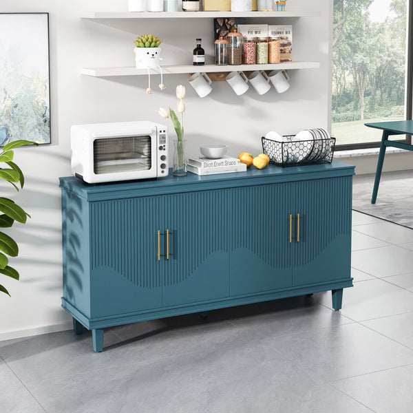 Large 4 - Door Storage Cabinet with Adjustable Shelves, Modern Multi - Room Organizer for Living Room, Kitchen, Bedroom, Hallway - Blue