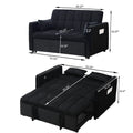 Velvet 3 - in - 1 Convertible Sofa Bed - USB Charging, Adjustable Backrest Pull - Out Couch Loveseat Sleeper for Living Room, Apartment & Small Space, Black