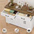 Hiphuta 47"farmhouse Sideboard Storage Cabinets with 4 Doors & 2 Drawers, Coffee Bar with Brown Top for Living Room, White