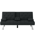 Homfa 66.3'' Upholstered Sofa Bed Couch, Convertible Futon Folding Sleeper Sofa with Removable Armrests and 2 Cupholders for Living Room, Black