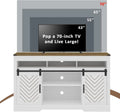Mayincolor Farmhouse TV Stand for 65+ Inch TV, 34'' Tall Entertainment Center with Sliding Barn Doors, Rustic Wood Media Console Storage Cabinet Television Stand for Living Room, Light Grey