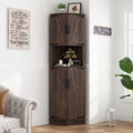 Chvans Farmhouse 68" Tall Corner Cabinet W/4 Barn Doors, 5 Tier Bookcase Storage Cabinet with Adjustable Shelves, Corner Storage Cabinet for Bathroom, Living Room, Kitchen, Brown