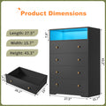 4 - Drawer Black Wood Dresser with LED Lights, Modern Chest of Drawers for Bedroom, Living Room