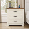 Hommpa Farmhouse 3 Drawers Nightstand with Charging Station, Rustic Wood Night Stand with Drawers for Bedroom, Vintage Bedside Table Small Dresser Chest of Drawers for Living Room, White