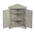 Home Floor Corner Cabinet with Adjustable Shelves and Two Doors, Triangle Bathroom Storage Cabinet, Modern Style Freestanding Floor Cabinet for Kitchen, Living Room and Hall, Oak