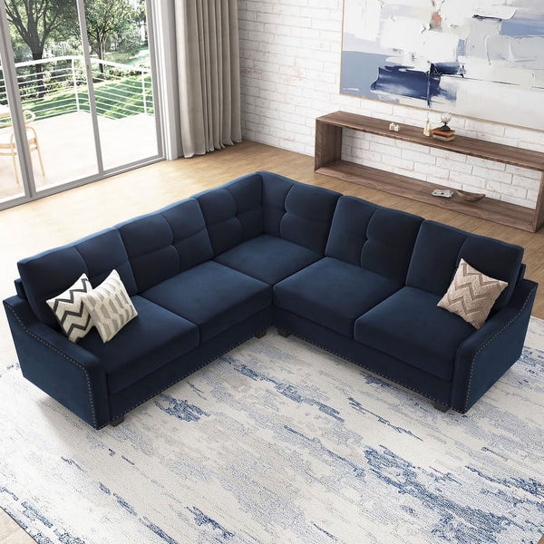 HONBAY Rivet Corner Sofa L - Shaped Sofa Couch Reversible 4 - Seater Couch for Living Room and Apartment, Dark Blue