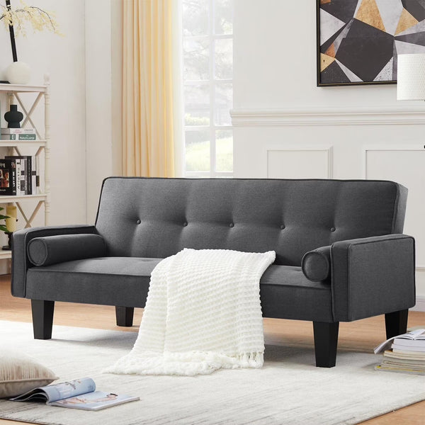72" Convertible Loveseat Sofa Bed Sleeper Daybed, Modern Upholstered Folding Recliner, Small Futon Sofa for Living Room Apartment Office, Gray 02