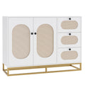 Homfa 3 Drawers Accent Storage Cabinet, 34.2"h Gold Buffet Sideboard with Rattan Doors for Living Room, White