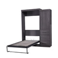 Euroco Wood Full Size Murphy Wall Bed with Wardrobe and Drawers for Living Room, Moveable Wardrobe and Drawers, Space - Saving & Easy Open and Close for Kids Teens Adults, Gray