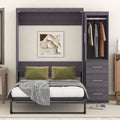 Euroco Wood Full Size Murphy Wall Bed with Wardrobe and Drawers for Living Room, Moveable Wardrobe and Drawers, Space - Saving & Easy Open and Close for Kids Teens Adults, Gray