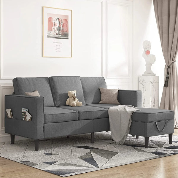 Mjkone Convertible Sectional Sofa Couch, L - Shaped Couch with Storage Ottoman, Couches for Living Room, Living Room Furniture Suitable for Small Space - Apartment/Upstairs Loft/Living Room (Dark Gray)