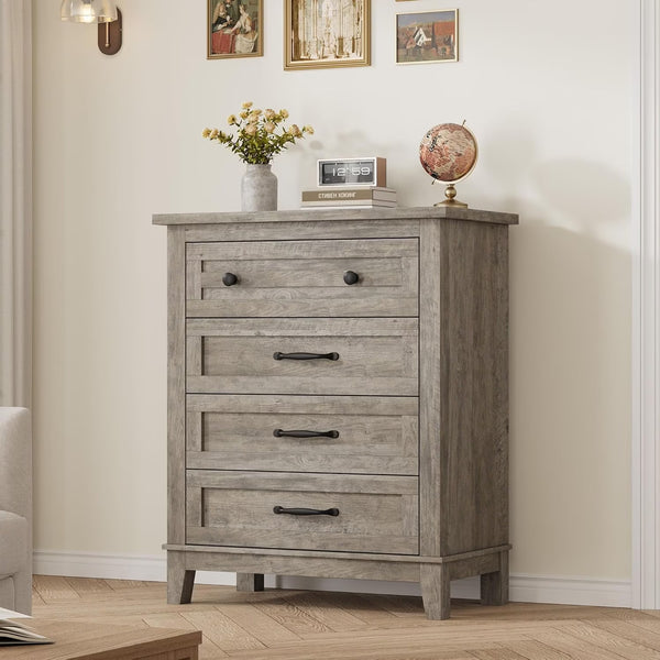 4 Drawer Dresser for Bedroom, 34.8" Tall Bedroom Dresser with Large Drawer& Black Handles, Wooden Storage Organizer Cabinet Chest of Drawer for Living Room, Hallway
