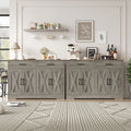Hiphuta 47"farmhouse Sideboard Storage Cabinets with 4 Doors & 2 Drawers, Coffee Bar with Brown Top for Living Room, White