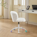 Furniture Office Chair, Artificial Rabbit Hair Makeup Vanity Chair Chair, 360 Comfy Swivel Armchair with Wheels, Modern Height Adjustable Cute Vanity Chair for Living Room Small Spaces Pink