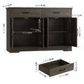 Hiphuta 47"farmhouse Sideboard Storage Cabinets with 4 Doors & 2 Drawers, Coffee Bar with Brown Top for Living Room, White