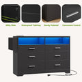 White Dresser for Bedroom, 6 Drawers Dresserwith LED Lights and Charging Station, 47" Wide Bedroom Dresser Chest of Drawers Storage Organizer TV Stand for up to 55" TV for Living Room