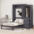 Euroco Wood Full Size Murphy Wall Bed with Wardrobe and Drawers for Living Room, Moveable Wardrobe and Drawers, Space - Saving & Easy Open and Close for Kids Teens Adults, Gray