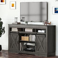 Mayincolor Farmhouse TV Stand for 65+ Inch TV, 34'' Tall Entertainment Center with Sliding Barn Doors, Rustic Wood Media Console Storage Cabinet Television Stand for Living Room, Light Grey