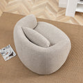 34" Wide Boucle Swivel Barrel Chair, No Assembly Round Upholstered Armchair Accent Chair Single Sofa Chair with Toss Pillow for Living Room and Bedroom, Taupe