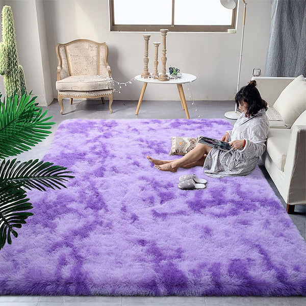 DweIke Ultra Soft Shaggy Rugs Fluffy Carpets, Tie-Dye Rugs for, 4x6 ft. Purple.