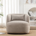 34" Wide Boucle Swivel Barrel Chair, No Assembly Round Upholstered Armchair Accent Chair Single Sofa Chair with Toss Pillow for Living Room and Bedroom, Taupe