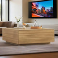 Blotout Square Coffee Table with 2 Large Drawers, 43" Mid Century Modern Coffee Table with Storage, Wood Cocktail Table Center Table with Storage for Living Room, Wood Grain