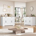 Hiphuta 47"farmhouse Sideboard Storage Cabinets with 4 Doors & 2 Drawers, Coffee Bar with Brown Top for Living Room, White