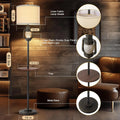 Farmhouse Metal Tray Floor Lamp for Living Room with Nightlight Vintage Tall Lamp with Linen Fabric Shade Industrial Standing Lamp for Bedroom Office Home House Study (Bulb Included)