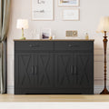 Hiphuta 47"farmhouse Sideboard Storage Cabinets with 4 Doors & 2 Drawers, Coffee Bar with Brown Top for Living Room, White