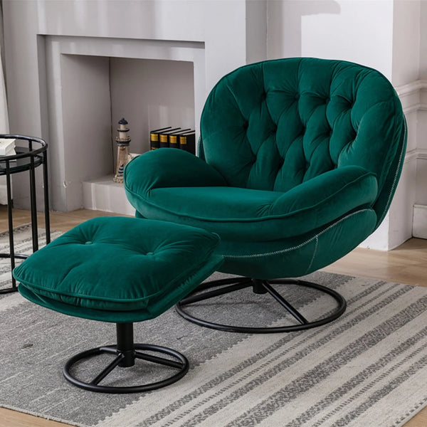 Velvet Swivel Accent Chair with Ottoman Set, Modern Lounge Chair with Footrest and Metal Base Comfy Armchair with 360 Degree Swiveling Single Sofa Chair Accent Chairs for Living Room, Green