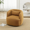 34" Wide Boucle Swivel Barrel Chair, No Assembly Round Upholstered Armchair Accent Chair Single Sofa Chair with Toss Pillow for Living Room and Bedroom, Taupe