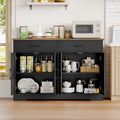 Hiphuta 47"farmhouse Sideboard Storage Cabinets with 4 Doors & 2 Drawers, Coffee Bar with Brown Top for Living Room, White