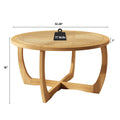 Round Wood Coffee Table with Glass Rattan Top, Wooden Circle Center Table with Curved Legs & Removeable Tempered Glasstop, Cocktail Table for Living Room, Light Brown 32.28" x 18.15"