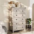 Keywhat Farmhouse 5 Drawer Dresser for Bedroom, Chest of Drawers Wood Organizer for Living Room, Antique White