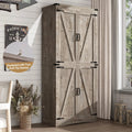 71" Tall Farmhouse Kitchen Pantry Cabinet, 5 Layers Storage Cabinet with Adjustable Shelves, Farmhouse Pantry Cabinet with 4 Barn Doors for Kitchen, Dining Room, Bathroom, Living Room, Rustic White