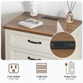 Hommpa Farmhouse 3 Drawers Nightstand with Charging Station, Rustic Wood Night Stand with Drawers for Bedroom, Vintage Bedside Table Small Dresser Chest of Drawers for Living Room, White